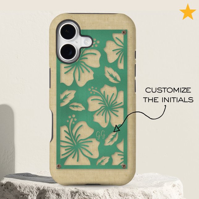 Modern Teal Metallic Floral Linen Custom Monogram (Creator Uploaded)