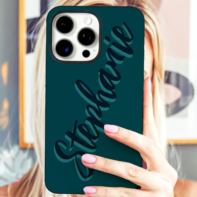 Modern Teal Minimalist Script Name iPhone Case (Creator Uploaded)