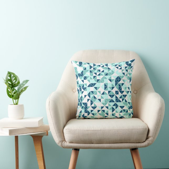 Modern Teal Mint Geometric Pattern Throw Pillow (Chair)