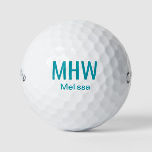Modern Teal Monogrammed Golf Balls