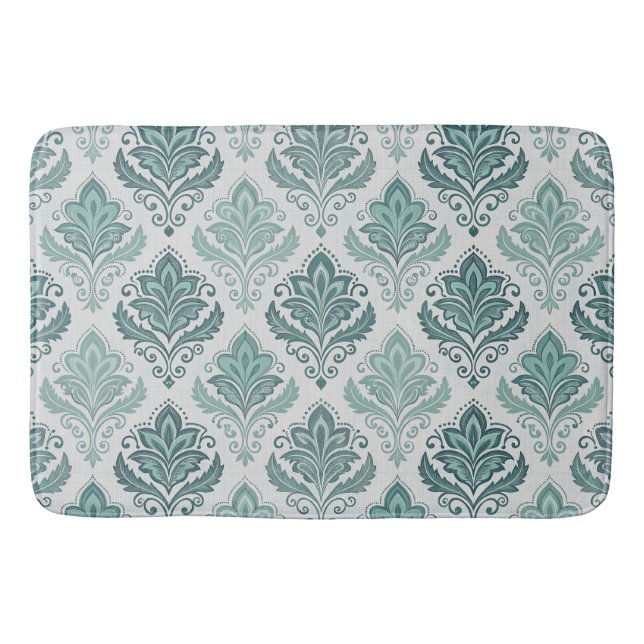 Modern Teal Nordic Damask Bath Mat (Front)