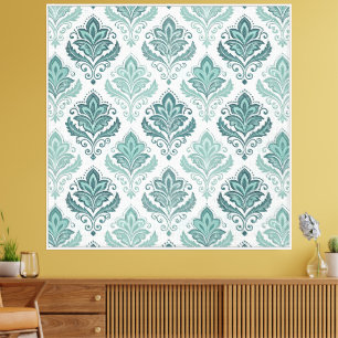 Modern Teal Nordic Damask Canvas Print