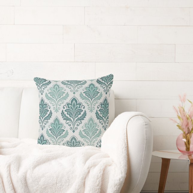 Modern Teal Nordic Damask Cushion (Couch)