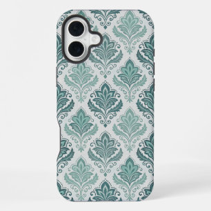 Modern Teal Nordic Damask iPhone 16 Plus Case