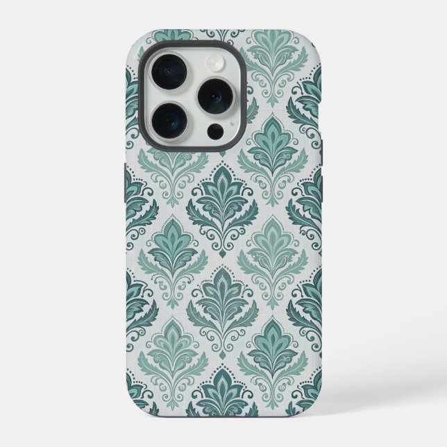 Modern Teal Nordic Damask iPhone Case (Back)
