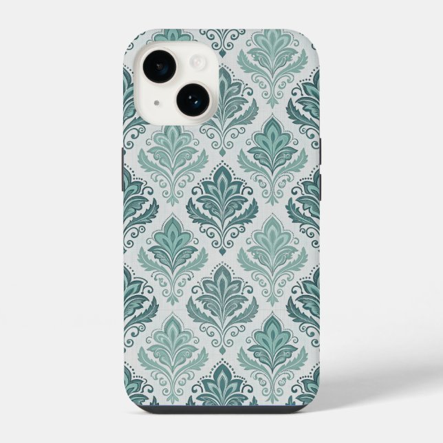 Modern Teal Nordic Damask iPhone Case (Back)