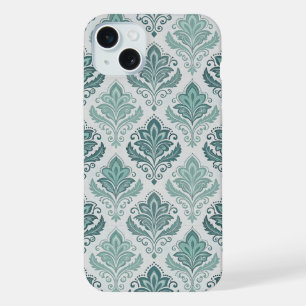 Modern Teal Nordic Damask iPhone 15 Plus Case