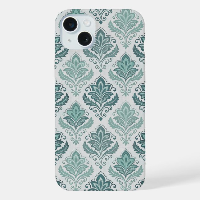 Modern Teal Nordic Damask iPhone Case (Back)