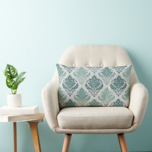 Modern Teal Nordic Damask Lumbar Cushion