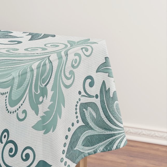 Modern Teal Nordic Damask Tablecloth (In Situ)