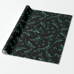 Modern teal on black berries illustration pattern wrapping paper