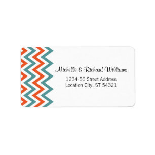 Modern Teal & Orange Chevron & Lovebirds Wedding Label