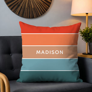 Modern Teal Orange Colorblock Personalised Name Cushion