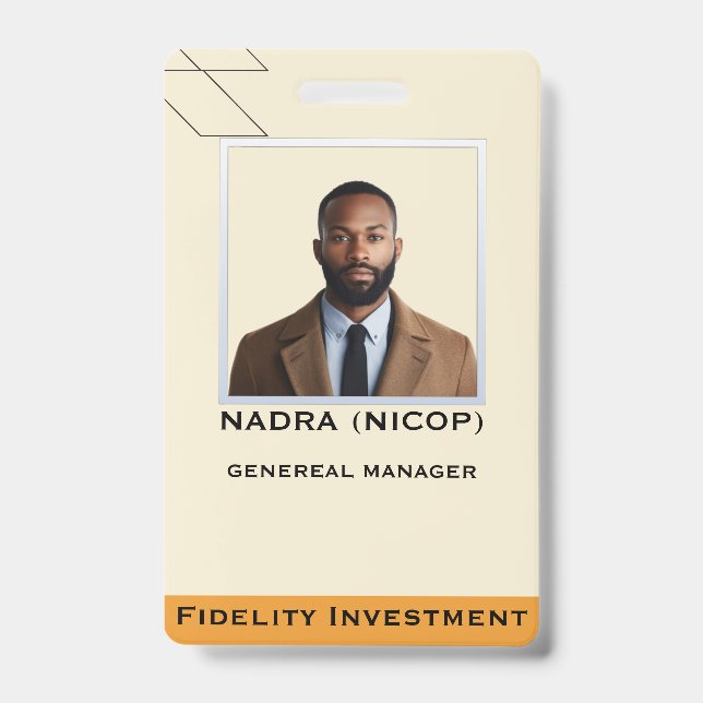 Modern Teal & Peach Abstract Professional Employee ID Badge (Front)