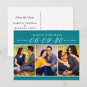 Modern Teal Photo Collage Save the Date Announcement Postcard