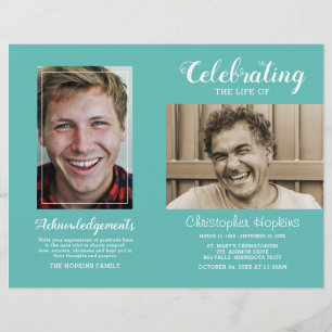 Modern Teal Photo Memorial Funeral Program