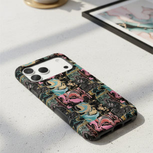 Modern Teal Pink & Gold Fluid Marble Patchwork
