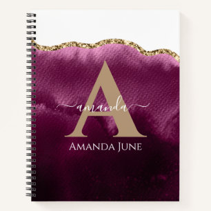Modern Teal Pink  Gold Glitter Agate Monogram  Not Notebook