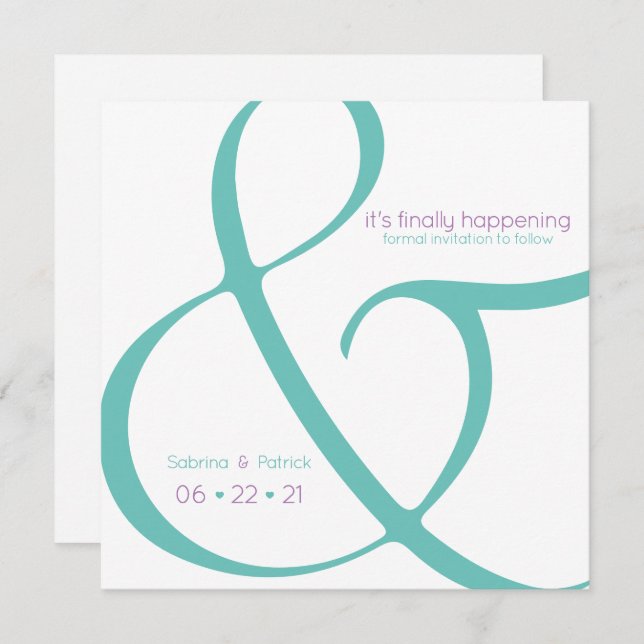 Modern Teal Plum Ampersand  Save the Date Invitation (Front/Back)