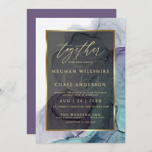Modern Teal Plum Purple Alcohol Ink Invitation