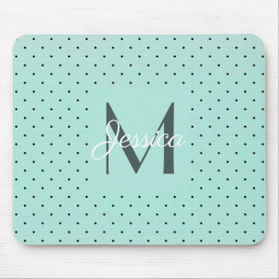 Modern Teal Polka Dot and Monogram Mouse Pad