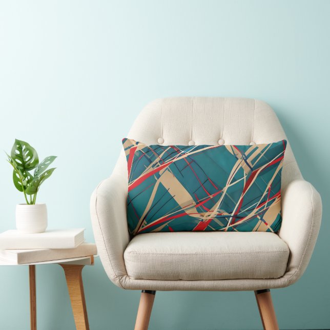 Modern Teal, Red & Tan Lumbar Cushion (Chair)
