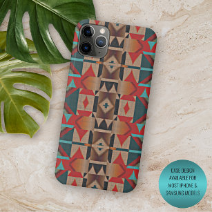 Modern Teal Red Taupe Brown Mosaic Art Pattern Case-Mate iPhone Case