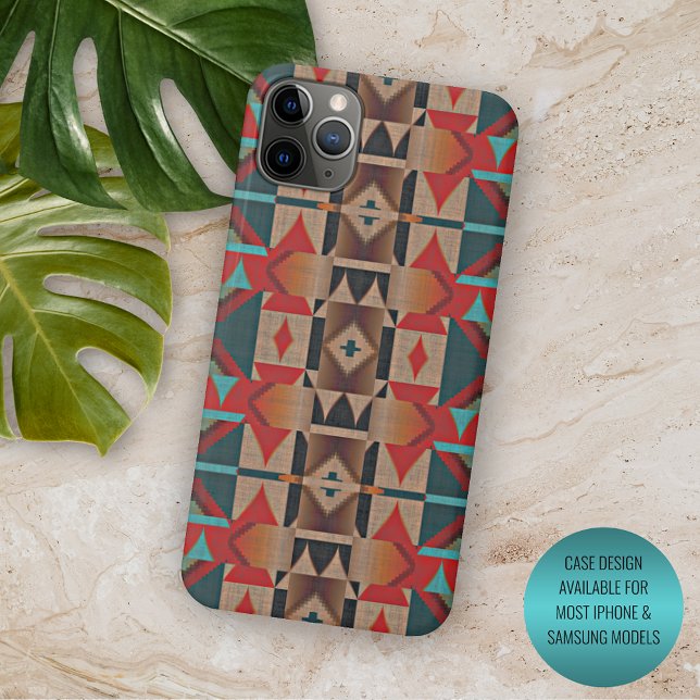 Modern Teal Red Taupe Brown Mosaic Art Pattern Case-Mate iPhone Case (Creator Uploaded)