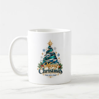 Modern Teal Ribbon Merry Christmas Mug