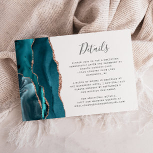 Modern Teal Rose Gold Agate Wedding Details Enclosure Card