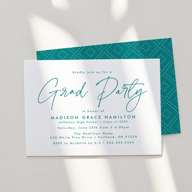 Modern Teal Script Graduation Party Invitation (Creator Uploaded)
