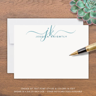 Modern Teal Script Monogram Initials Minimalist Card