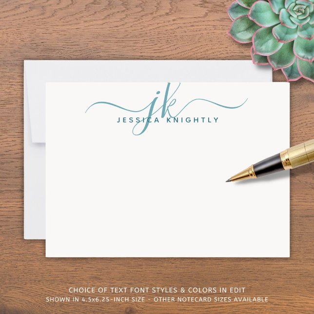 Modern Teal Script Monogram Initials Minimalist Card (Creator Uploaded)