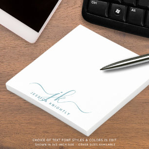 Modern Teal Script Monogram Initials Post-it Notes