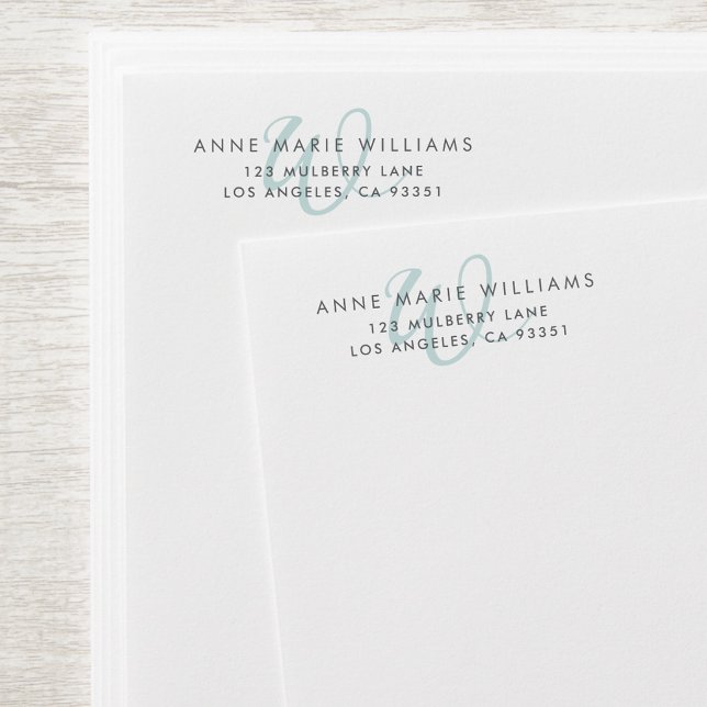 Modern Teal Script Monogram Return Address Envelope (Creator Uploaded)