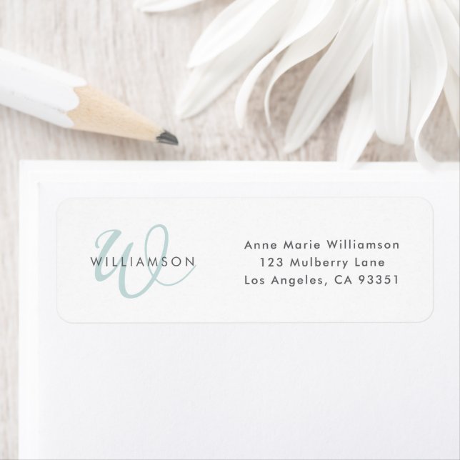 Modern Teal Script Monogram Return Address Label (Insitu)