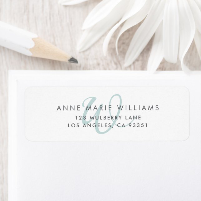 Modern Teal Script Monogram Return Address Label (Insitu)