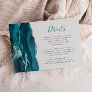 Modern Teal Silver Agate Grey Wedding Details Enclosure Card