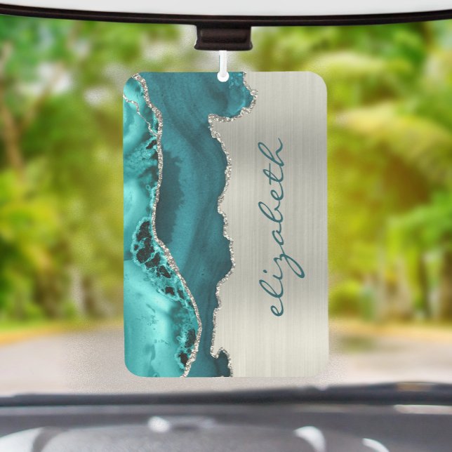 Modern Teal Silver Agate Metallic Car Air Freshener (Creator Uploaded)