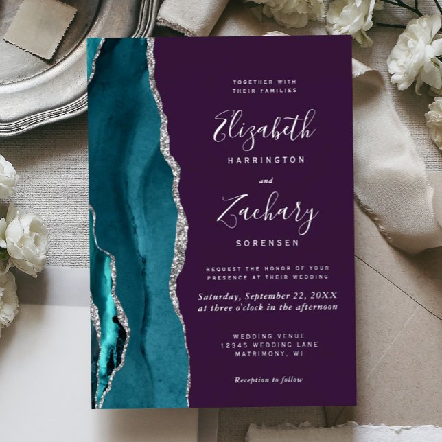 Modern Teal Silver Agate Purple Wedding (Creator Uploaded)