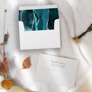 Modern Teal Silver Agate Wedding Envelope
