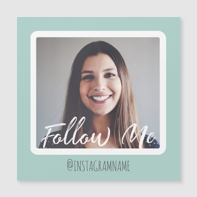 Modern Teal Social Media Follow Me Photo Magnet (Front)