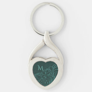 Modern Teal Swirl Elegant Monogram Key Ring