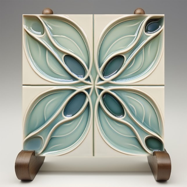 Modern Teal Taupe Abstract Ceramic Tile (Creator Uploaded)