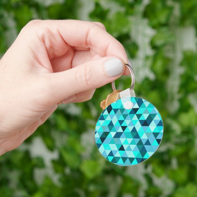 Modern Teal Triangles Pattern Key Ring (Hand)