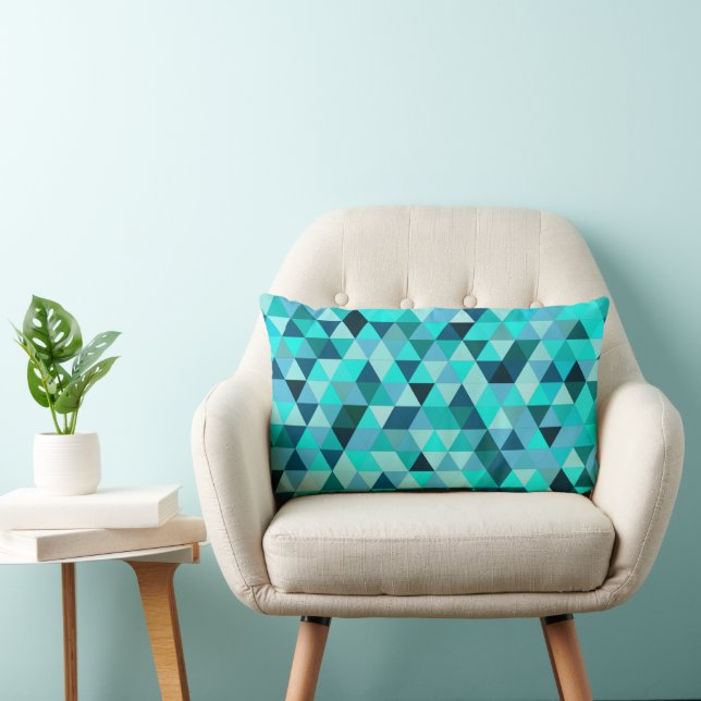 Modern Teal Triangles Pattern Lumbar Cushion (Chair)