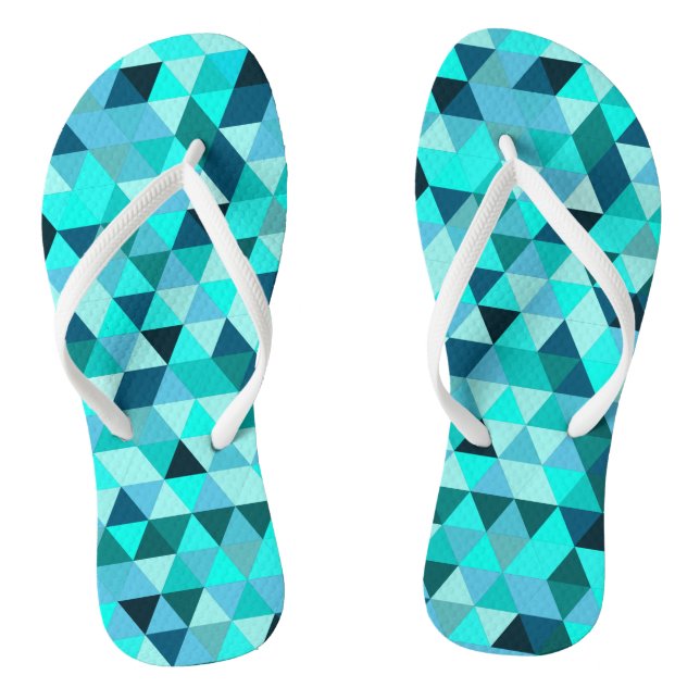 Modern Teal Triangles Pattern Thongs (Footbed)