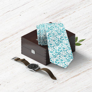 Modern Teal Turquoise Blue Floral Pattern Tie
