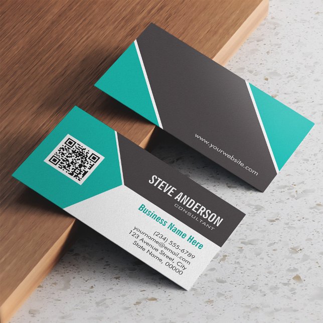 Modern Teal Turquoise Corporate QR Code Logo Business Card (Creator Uploaded)