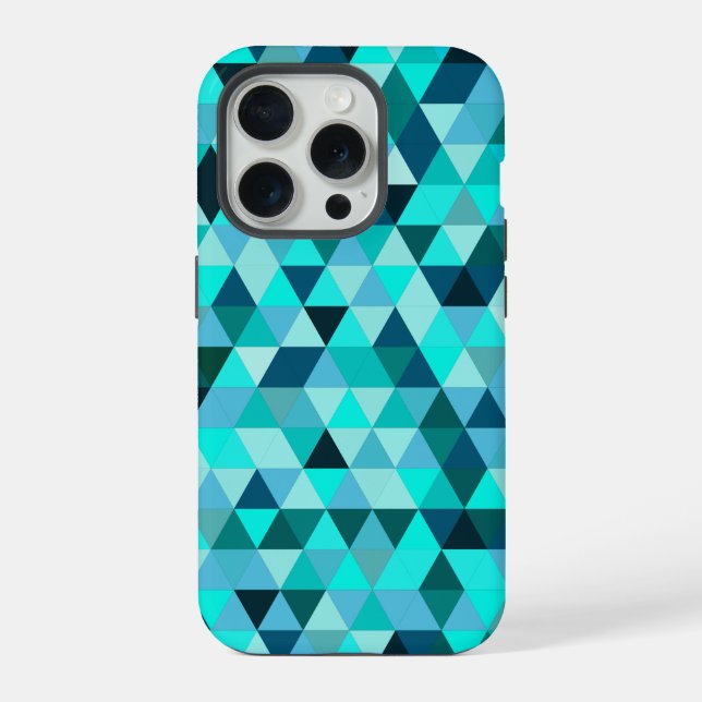 Modern Teal Turquoise Geometric Triangles Pattern iPhone Case (Back)